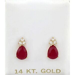 Genuine 2.24 Cts Ruby & White Sapphire Earrings 14k Gold